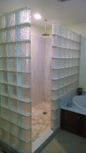 Glass Block Shower with Icescapes glass blocks